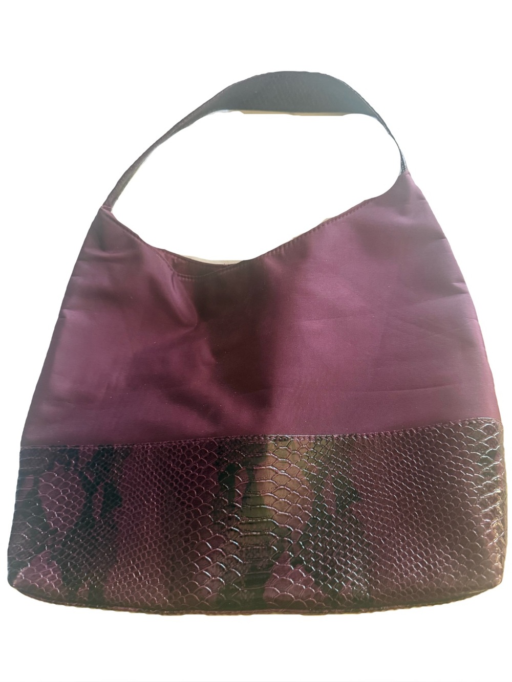 Plum Shoulder Bag with Snake-Print Trim